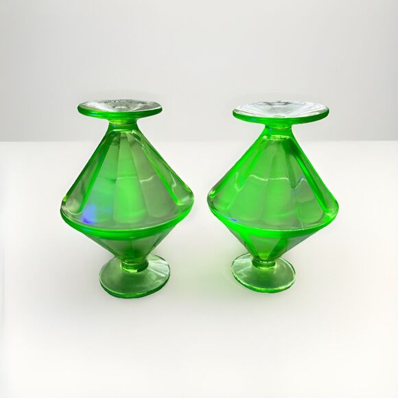 federal Other - Federal Green Glass 1930'S URANIUM 4 Lot DEPRESSION Footed Sherbet Dessert READ